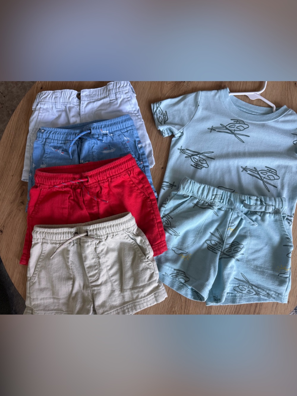 All together Carter's Boys Cotton Shorts Set in Red, Light Blue, White, Cream